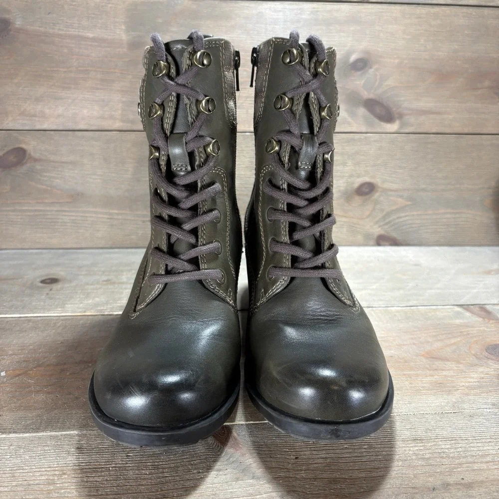 earth denali anchor womens size 7.5 shoes green leather heel combat boots - Picture 4 of 11